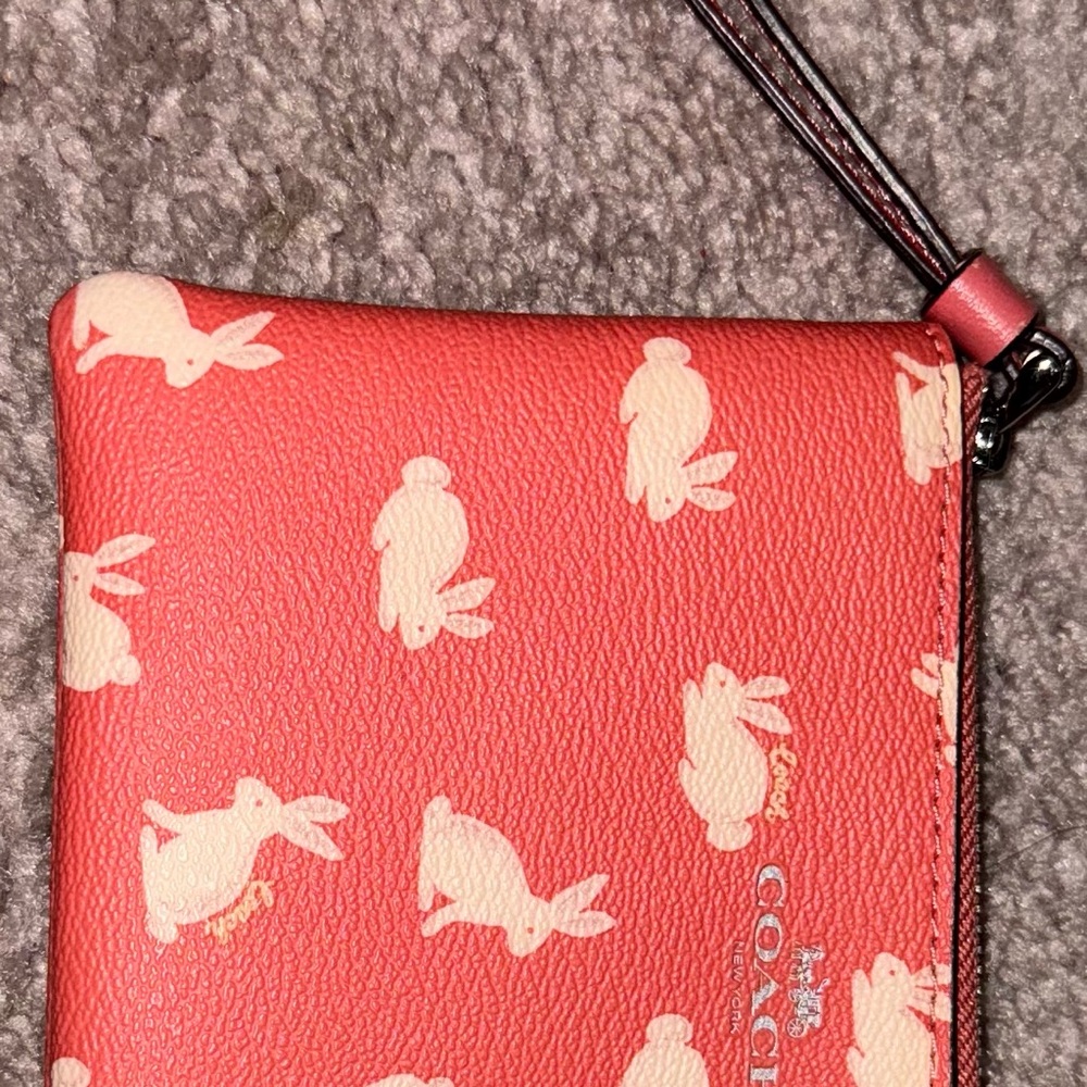 Coach Red Wristlet with Bunny Print